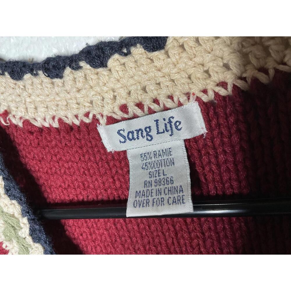 < Vintage “Sang Life” Red Knit Sweater Vest > - Picture 2 of 3